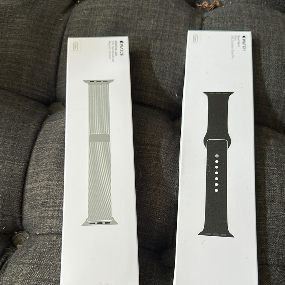 Two Apple Watch Bands  Duo - black rubber band.   Metal mesh band.